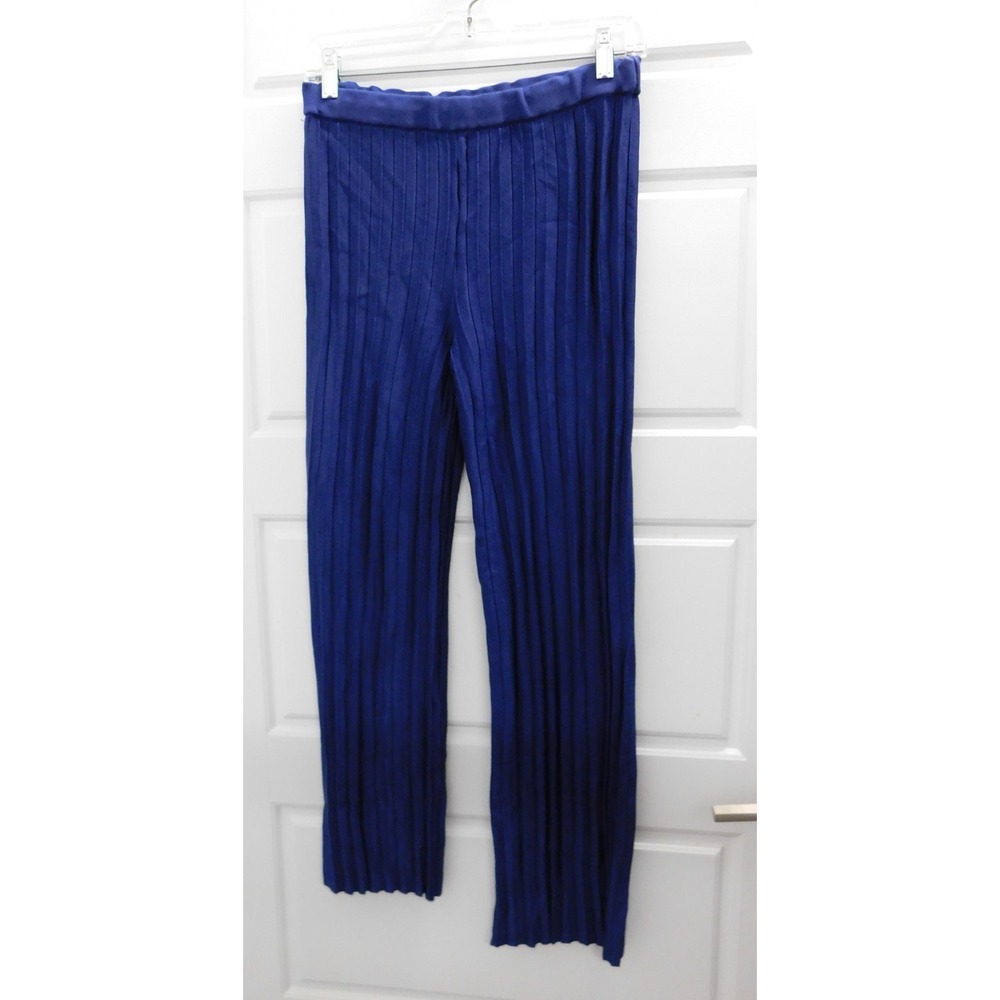 St. John‎ Blue Pleated Straight Leg Rayon Knit Pants sz S